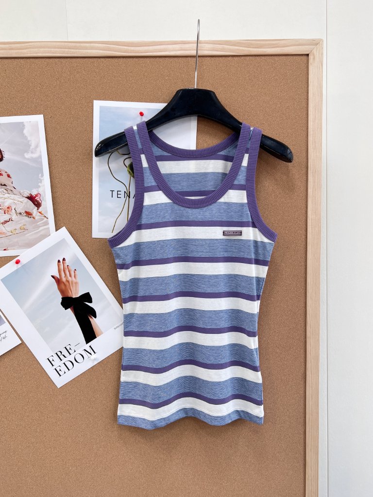 Prada Purple & White Striped Ribbed Tank Top
